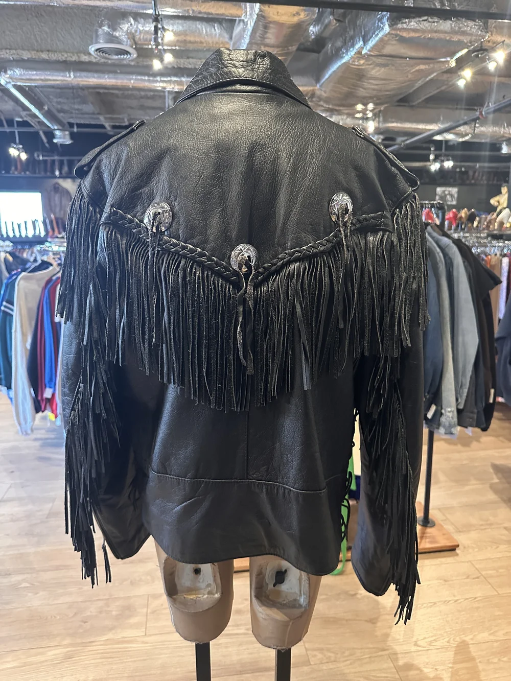 Vintage Leather Biker Jacket With Fringe & Conchos — Star